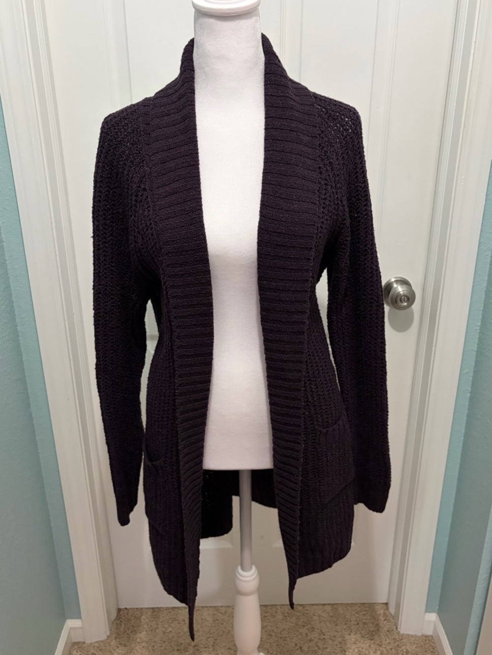 Sonoma Purple Open Front Cardigan Sweater with Pockets Women's Medium